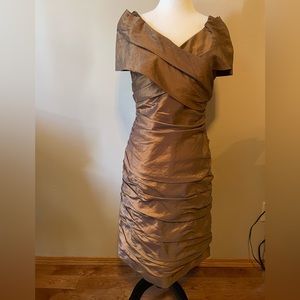 Adrienne Papell Coppery bronze taffeta dress with ruching size 8